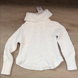 Hope & Henry Cozy White Cable Knit Turtleneck Sweater
